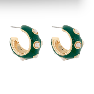 Color Coated Pearl Station Hoops Green/Cream