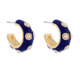 Color Coated Pearl Station Hoops Blue/Cream