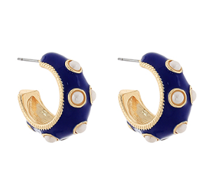 Color Coated Pearl Station Hoops Blue/Cream