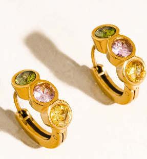 Azelia 18K Gold Non-Tarnish Colorful CZ Hoop Earrings