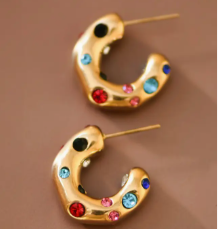 18K Gold Plated Waterproof Stainless Steel Hoop Earrings - 7017