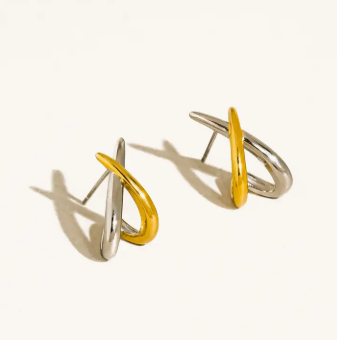 Staven Two-Tone Crossover Earrings |  18K Gold Non-Tarnish