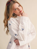Sailboat Embroidery Button Down Shirt