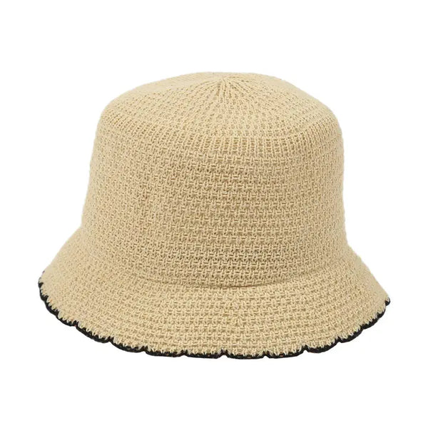 Beige Paper Braid Knit Bucket Hat