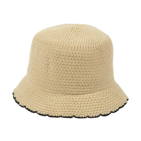Beige Paper Braid Knit Bucket Hat