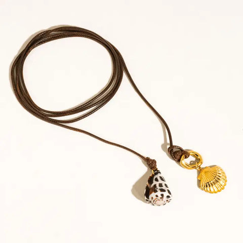 Chia 18k Gold Non-Tarnish Shell Charm Cord Necklace