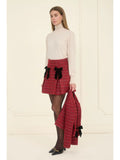 Plaid Tweed Mini Skirt with Ribbon Detail