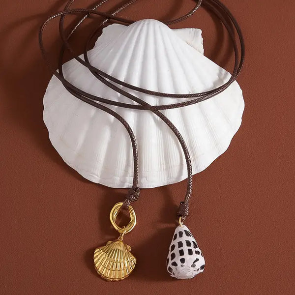 Chia 18K Gold Non-Tarnish Shell Charm Cord Necklace