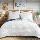 Embroidered Swiss Dot Navy Quilt Set