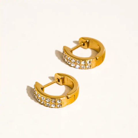 Lush 18K Gold Non-Tarnish Cz Pave Huggie Earrings