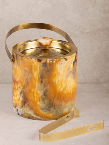 Kampai Marbled Ice Bucket & Tongs Set: Smoked Amber