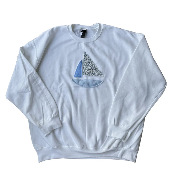 Handmade Patchwork Sailboat Crewneck