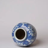 Hand Painted Floral Blue and White Globe Vase