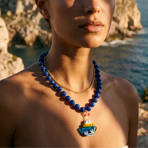Blue Coastal Beaded Necklace
