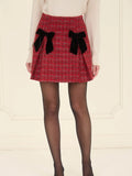 Plaid Tweed Mini Skirt with Ribbon Detail