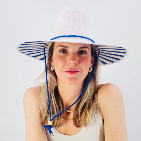 Baldiz White Sun Hat with Blue Stripes