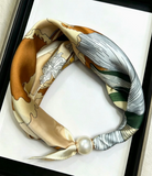 Satin Scarf with Magnetic Pearl Clasp | Golden Beige