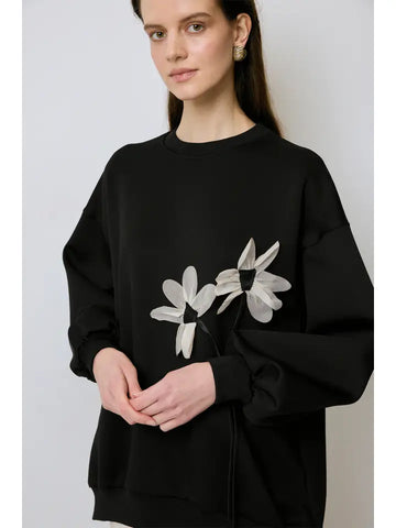 Flower Detailed Scuba Sweatshirt