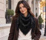 Paisley Pattern Wool Square Scarf | Black