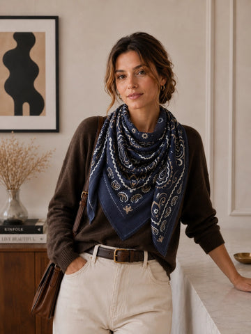 Large Woolen Square Bandana | Blue