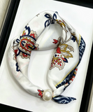 Satin Scarf with Pearl Clasp | Blue Paisley