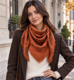 Paisley Pattern Wool Square Scarf | Brick