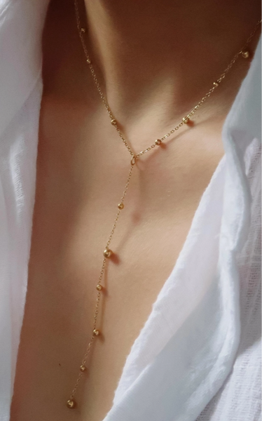 Brisse Beaded Y Lariat Necklace | 18K Gold Non-Tarnish