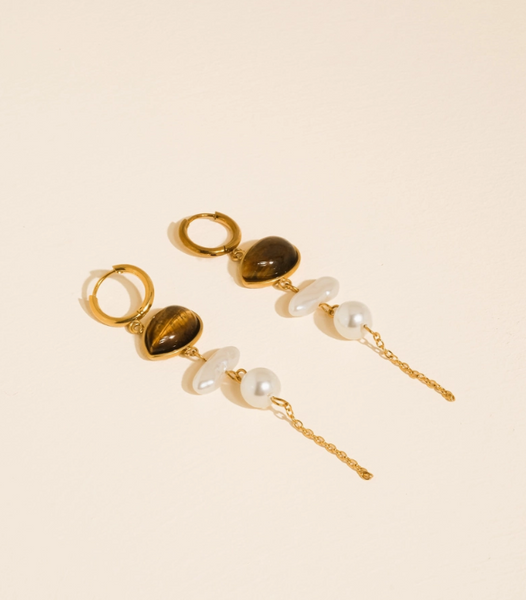 Libertine Stone Pearl Drop Earrings | 18K Gold Non-Tarnish