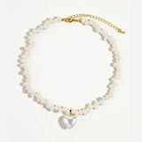 Agape 18K Gold Natural Pearl Heart Choker