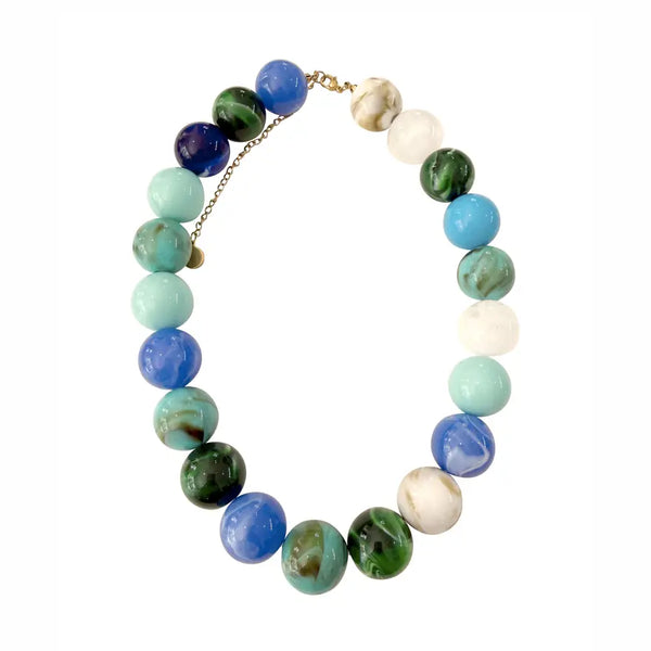 Dora Chunky Beaded Necklace - Blue Mix