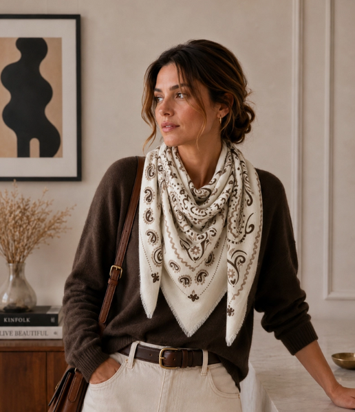 Large Woolen Square Bandana | Beige