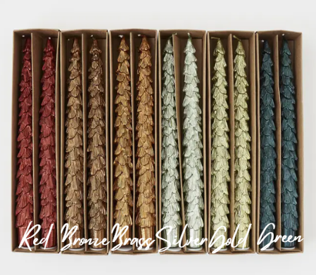Metallic Tree Taper Candles | Red