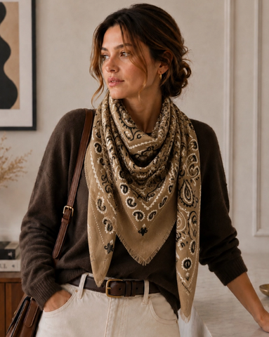 Large Woolen Square Bandana | Caramel