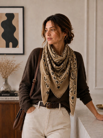 Large Woolen Square Bandana | Caramel