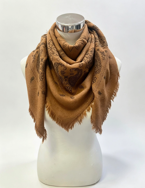 Paisley Pattern Wool Square Scarf | Camel