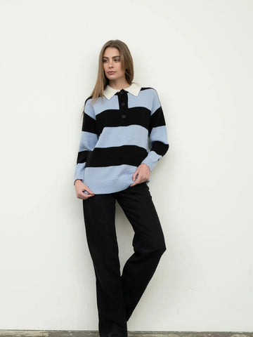 Stripe Collared Pullover Polo Sweater