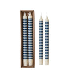 Horizontal-Striped Taper Candles in Blue