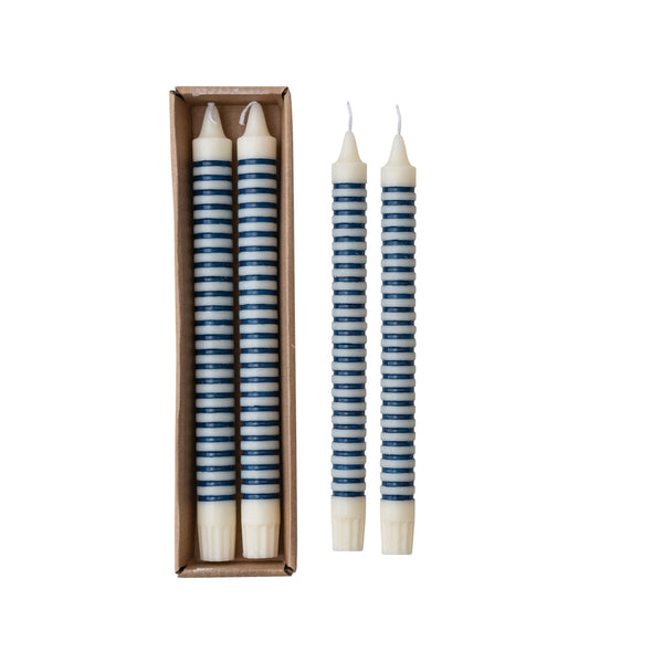Horizontal-Striped Taper Candles in Blue