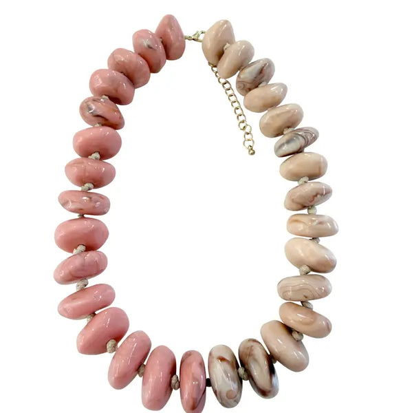 Delray Chunky Beaded Necklace- Pink/Tan 2-Tone