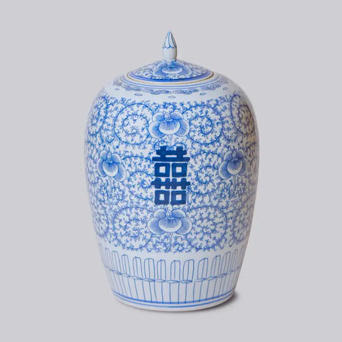 Double Happiness Blue and White Porcelain Jar