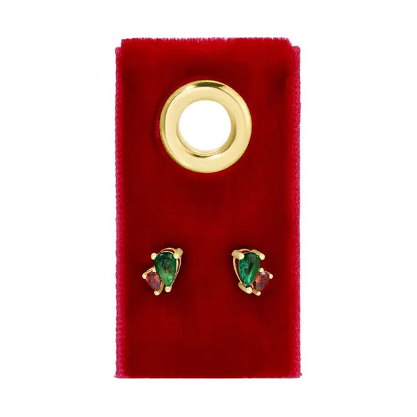 Red & Green Pear-Shaped Cz Studs