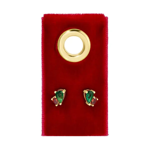 Red & Green Pear-Shaped Cz Studs