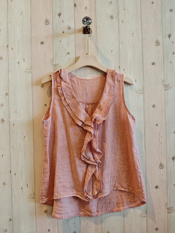 100% Linen Ruffle Tank