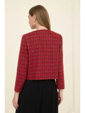 Plaid Tweed Velvet Bow Detail Button Down Jacket