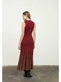Mock Neck Shimmer Pleated Hem Midi Sweater Dress