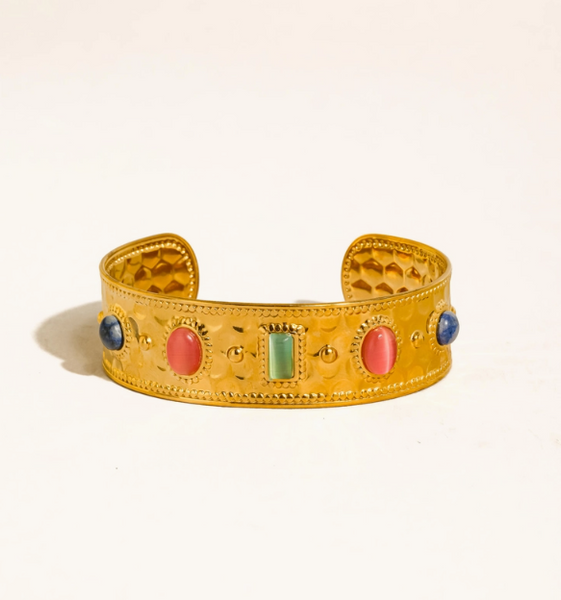 Delaney Colorful Stone Cuff Bracelet | 18K Gold Non-Tarnish
