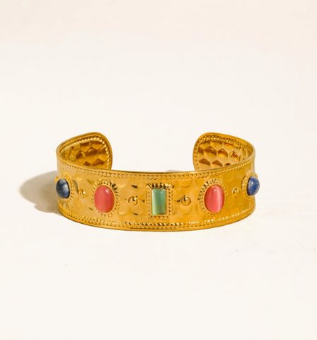 Delaney Colorful Stone Cuff Bracelet | 18K Gold Non-Tarnish
