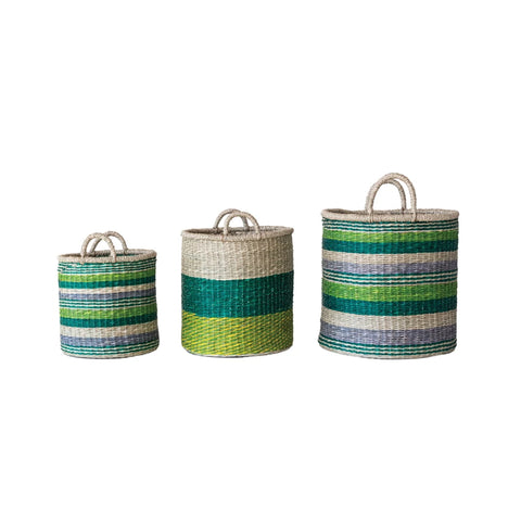 Seagrass Striped Baskets with Handles