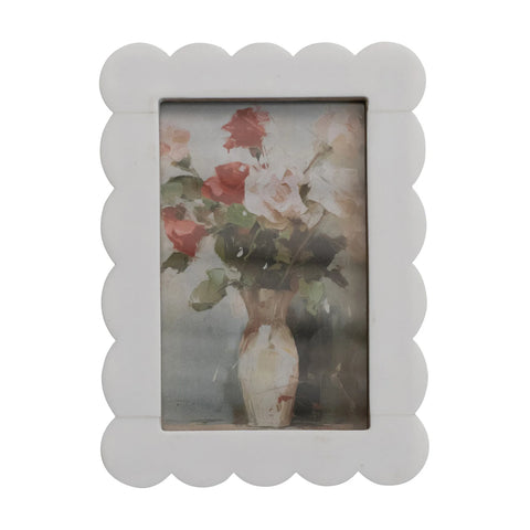 Resin & MDF Scalloped Photo Frame, White