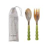 Natural Horn Salad Servers w/ Marbled Resin Handles
